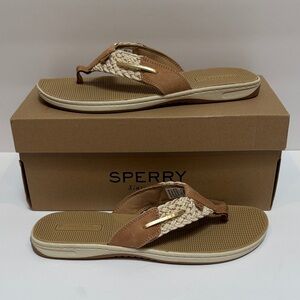 NWT Sperry Braided Thong Sandals in Tan & Cream, Size 8.5